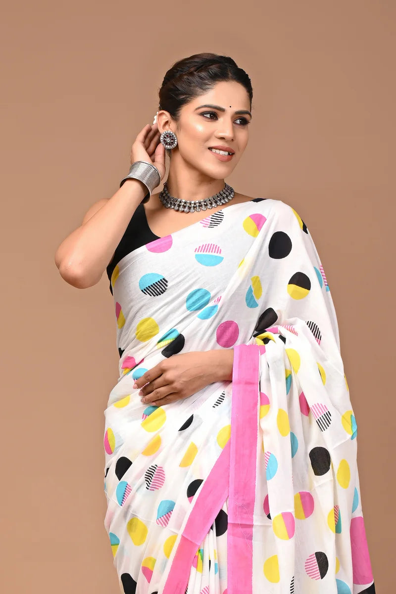 Polka Dot Quirky Mulcotton saree