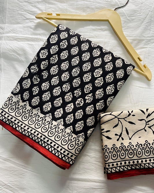 Black Motifs Printed Bagru Mulcotton Saree