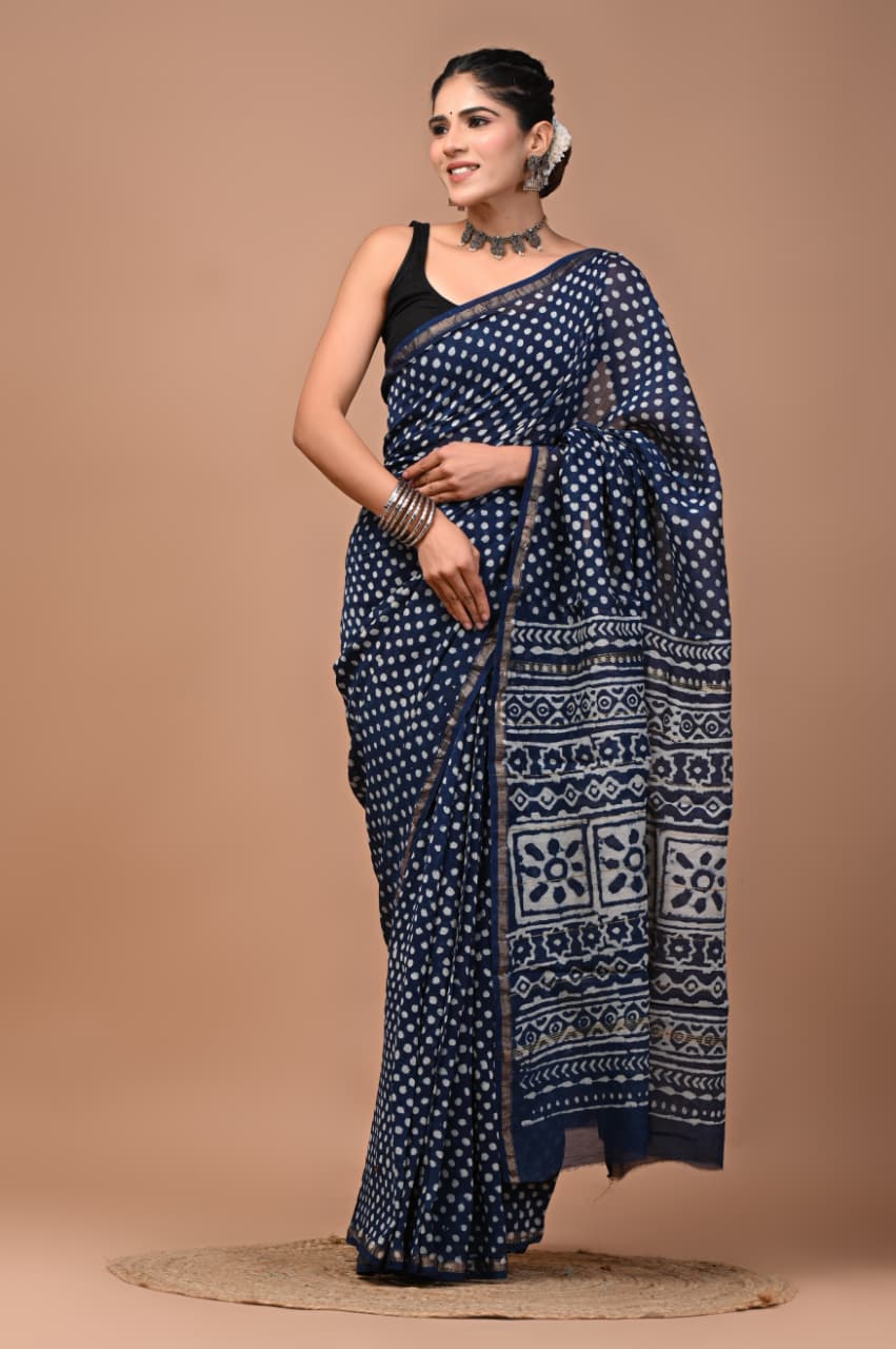 INDIGO CHANDERI SILK SAREE