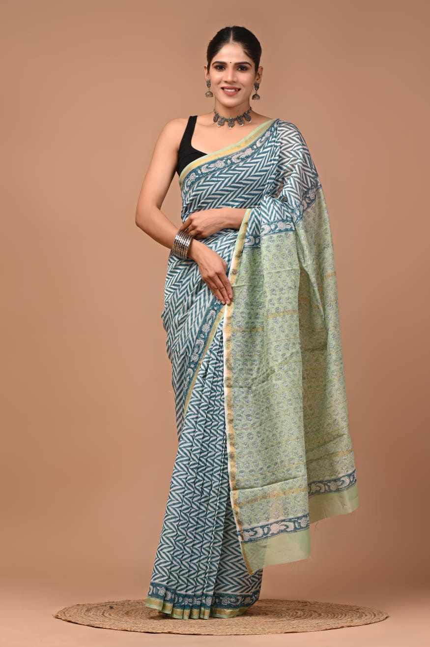 SANGANERI PRINTED CHANDERI SILK SAREE