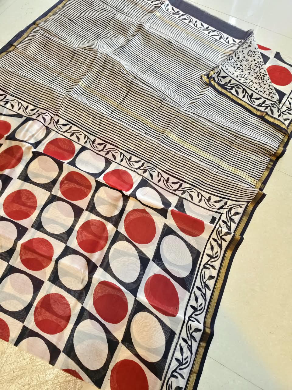 BAGRU PRINTED CHANDERI SILK SAREE TBBC3