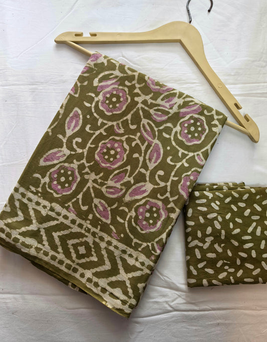 BAGRU-DABU PRINTED FLORAL MULCOTTON SAREE 1023