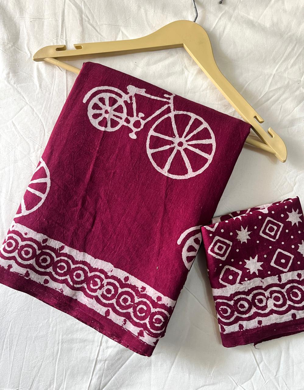 Cycle Printed Dabu Pure Mulcotton Saree