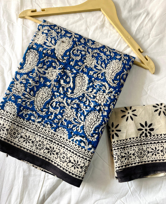 BAGRU PRINTED BLUE MULCOTTON SAREE 1027