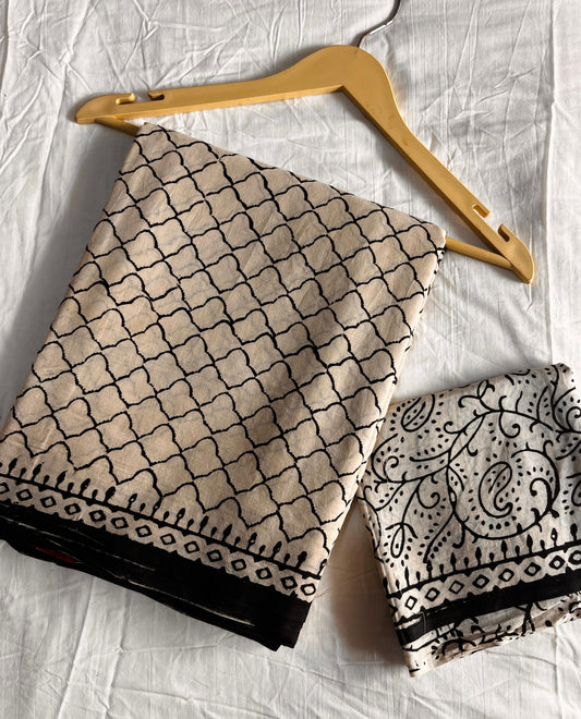 Geometrical Bagru Print Mulcotton Saree