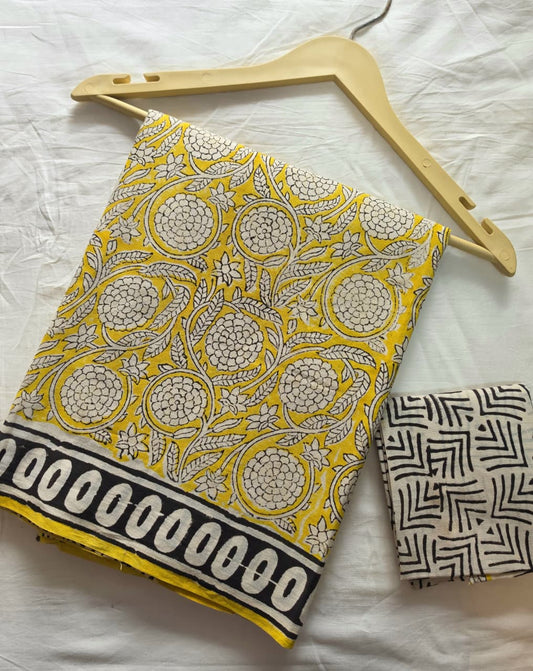 YELLOW FLORAL MULCOTTON SAREE