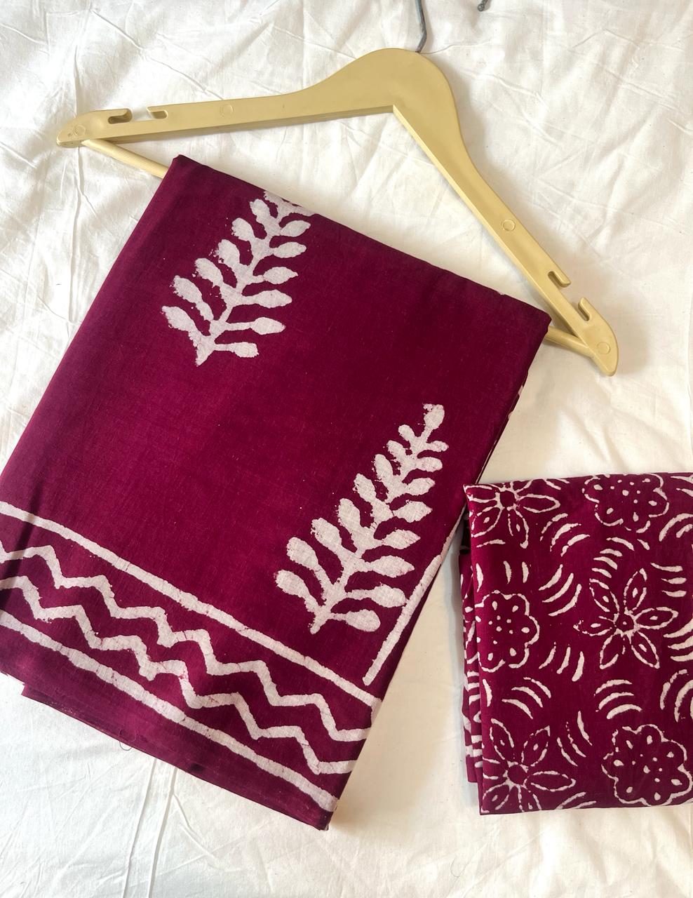 Dabu Printed Maroon Mulcotton Saree