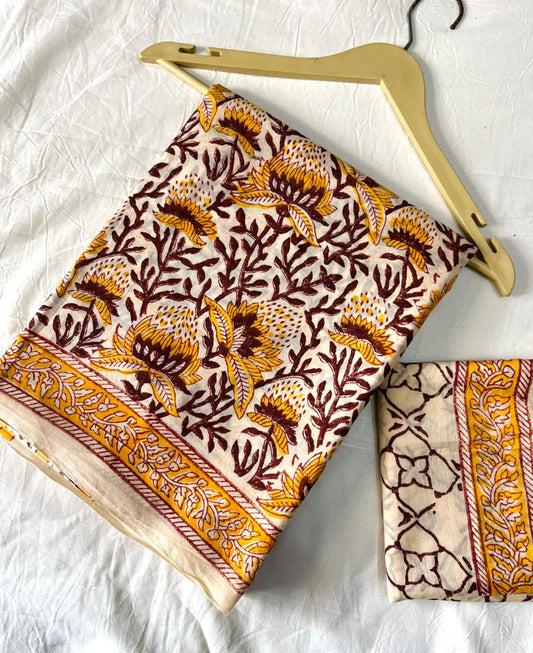 Floral Printed Bagru Mulcotton Saree