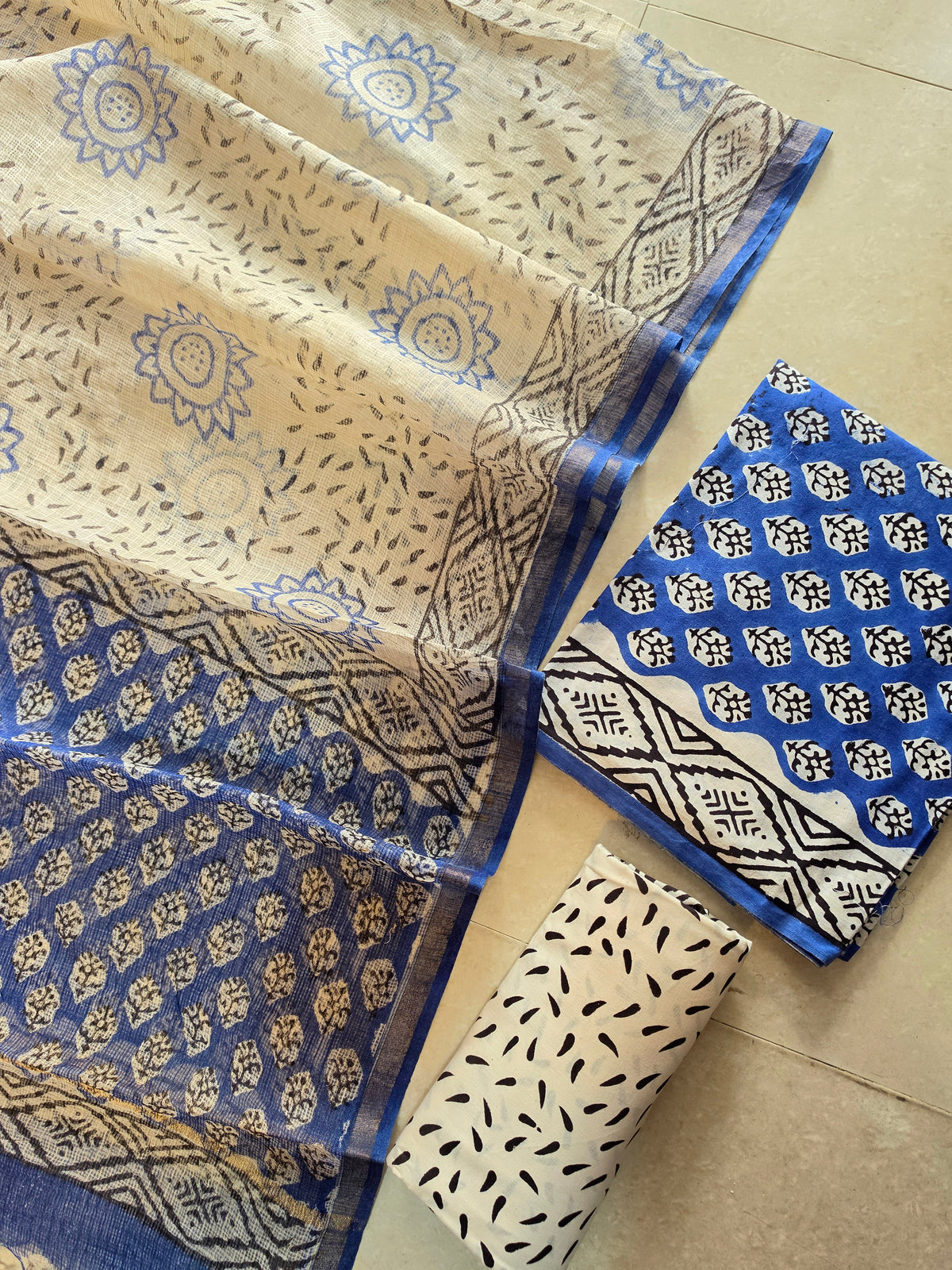 Bagru Hand Block Printed Cotton Suit With Kota Doriya Dupatta (BG31)
