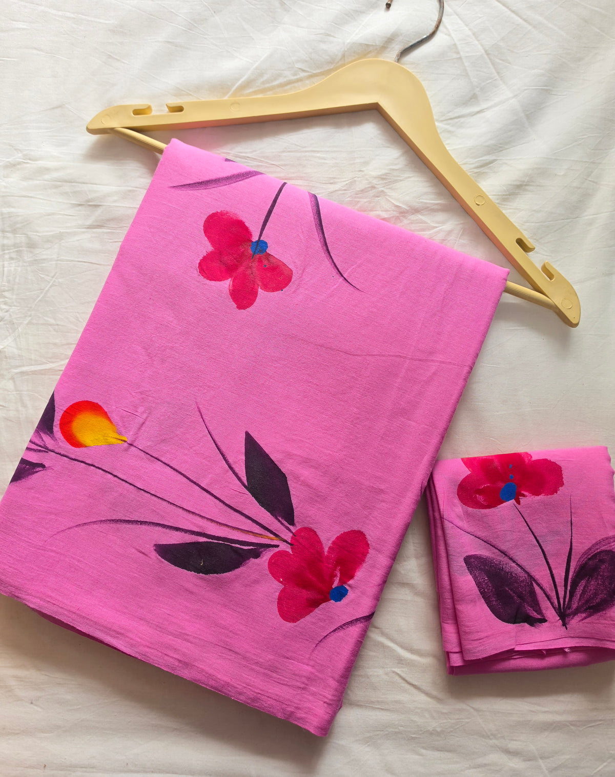 HAND PAINTED PINK COTTON SAREE