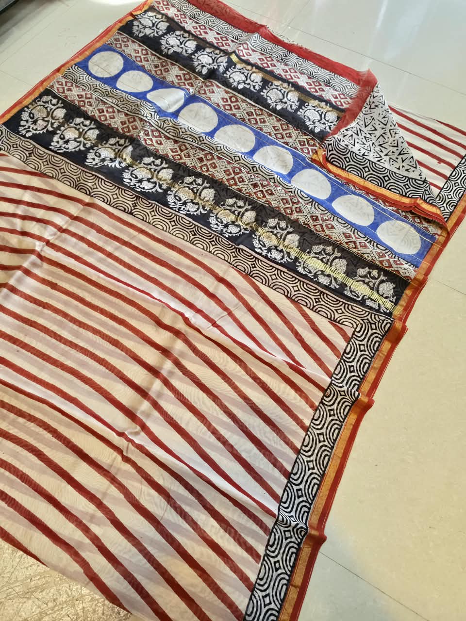 BAGRU PRINTED CHANDERI SILK SAREE TBBC1