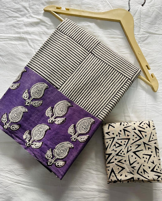 Geometrical Printed Bagru Mulcotton Saree 1012