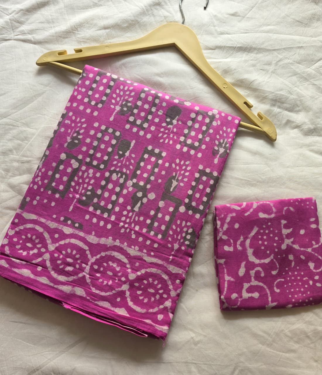 Bagru-Dabu Printed Pink Mulcotton Saree