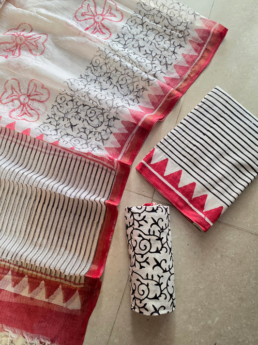 Elegant Stripes Printed Cotton Suit With Kota Doriya Dupatta (BG11)