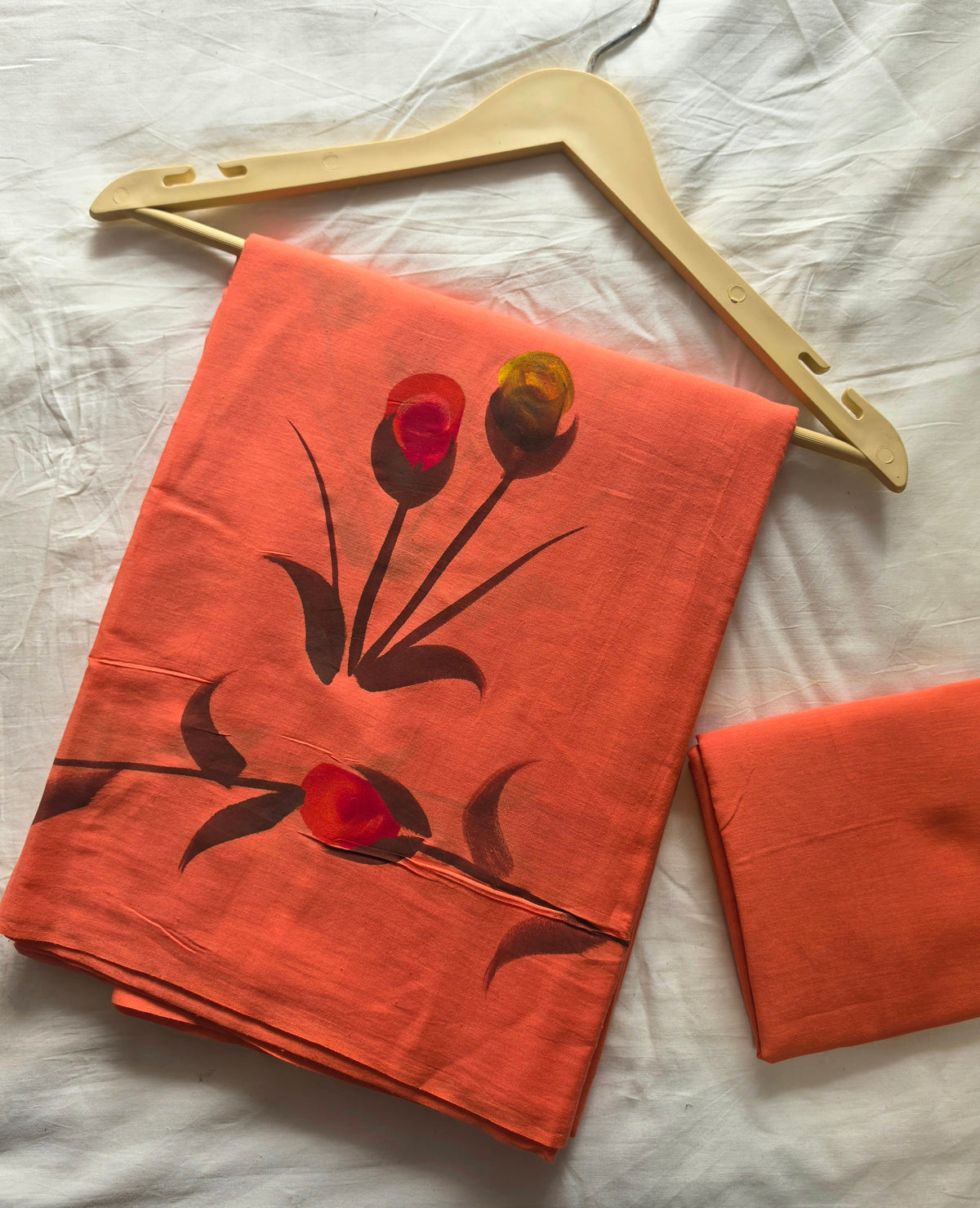 HAND PAINTED ORANGE COTTON SAREE
