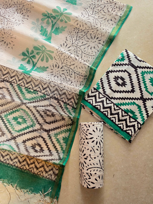 Stylish Block Printed Cotton Suit With Kota Doriya Dupatta (BG27)