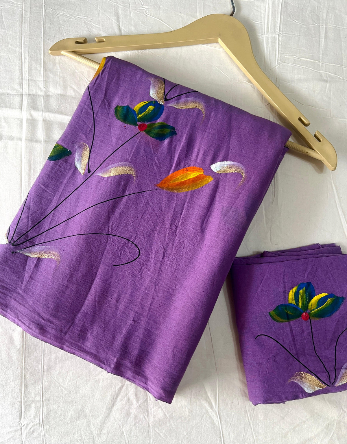 Floral Printed Purple Pure Mulcotton Saree